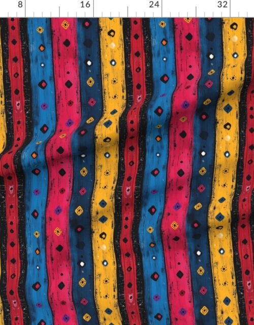 Fabric in Dashiki Fusion Colorful Diamonds and Stripes Yellow Red and Blue Fabric