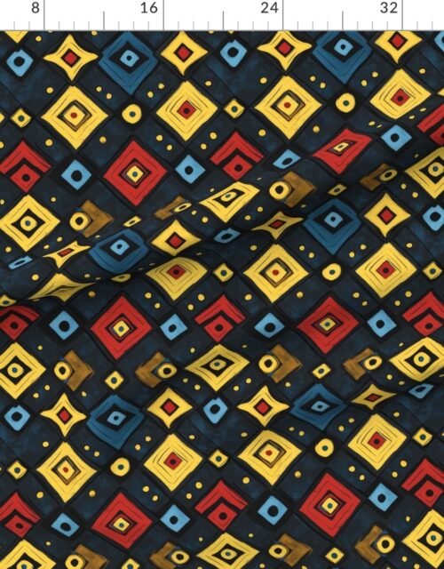 Fabric in Dashiki Fusion Geometric Diamonds Yellow Red and Blue Fabric