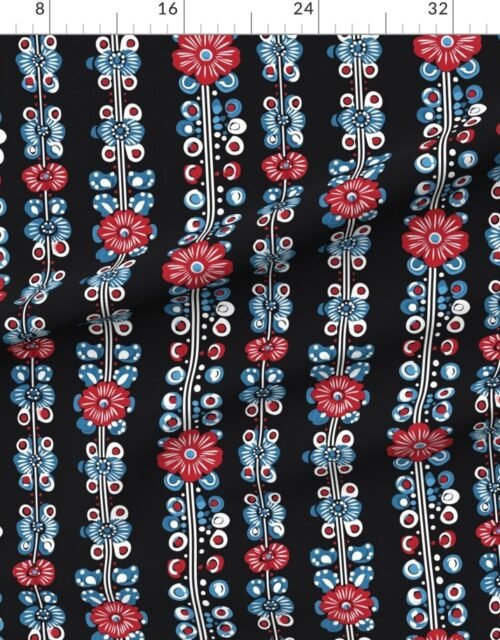 Fabric in Dashiki Fusion Floral Stripes Red Blue and White on Black Fabric