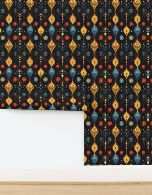 Dashiki Fusion Bold Teardrops and Circles Yellow Blue and Red Wallpaper