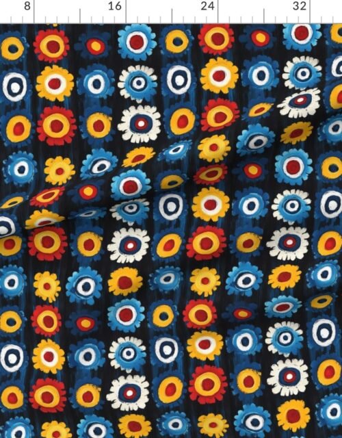 Fabric in Dashiki Fusion Bold Floral Circles Yellow Blue and Red Fabric