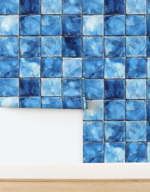 6 inch Blue Mosaic Tiles with Watercolor Effect for Pool or Bathroom Wallpaper