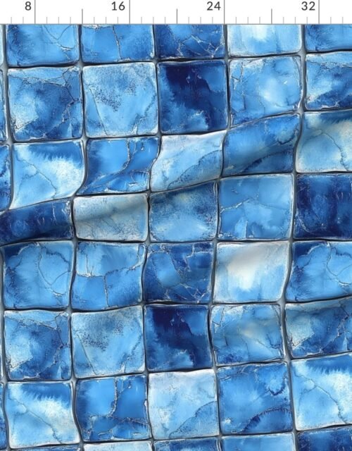 Fabric in 6 inch Blue Mosaic Tiles with Watercolor Effect for Pool or Bathroom Fabric