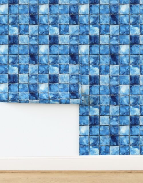 5 inch Blue Mosaic Tiles with Watercolor Effect for Pool or Bathroom Wallpaper
