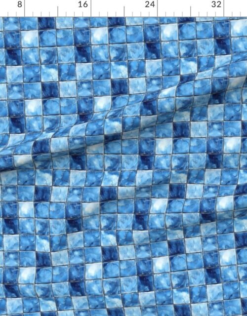 Fabric in 2 inch Blue Mosaic Tiles with Watercolor Effect for Pool or Bathroom Fabric