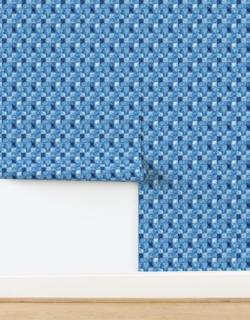 1 inch Blue Mosaic Tiles with Watercolor Effect for Pool or Bathroom Wallpaper