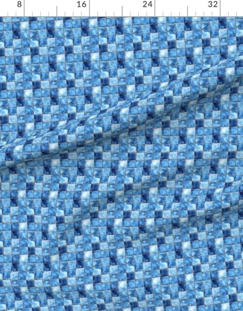 Fabric in 1 inch Blue Mosaic Tiles with Watercolor Effect for Pool or Bathroom Fabric