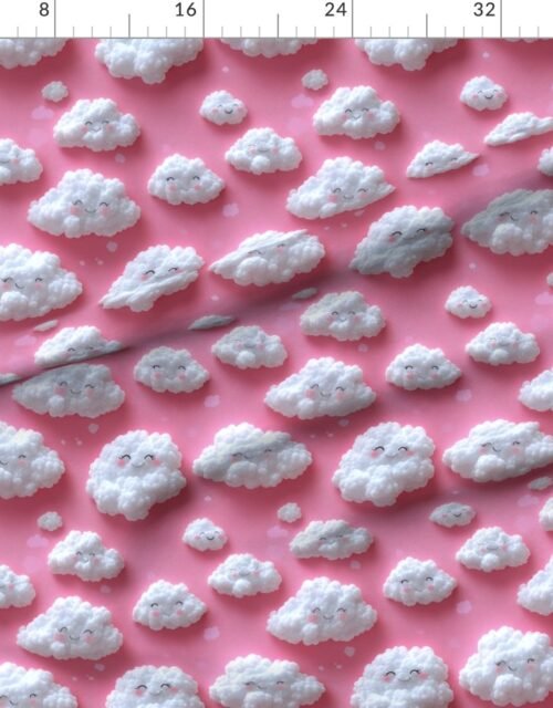 Fabric in Fluffy Happy Clouds on Soft Pink Background for Kids Room Decor Fabric
