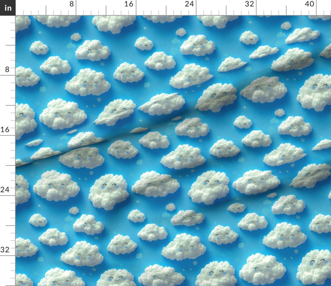 Fabric in Fluffy Happy Clouds on Bright Sky Blue Background for Kids Room Decor Fabric Fabric in Fluffy Happy Clouds on Bright Sky Blue Background for Kids Room Decor Fabric