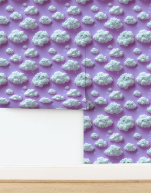 Fluffy Happy Clouds on Soft Pink Lavender Background for Kids Room Decor Wallpaper
