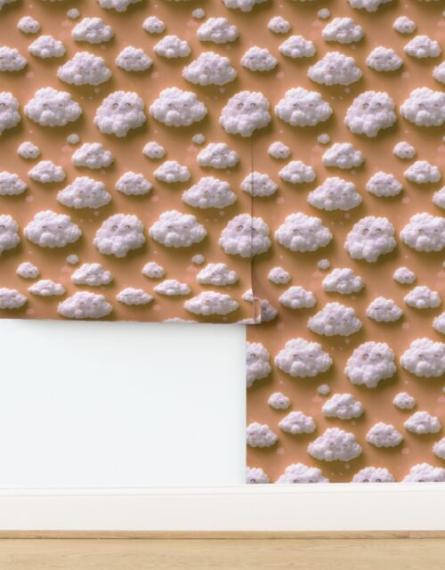 Fluffy Happy Clouds on Soft Apricot Background for Kids Room Decor Wallpaper