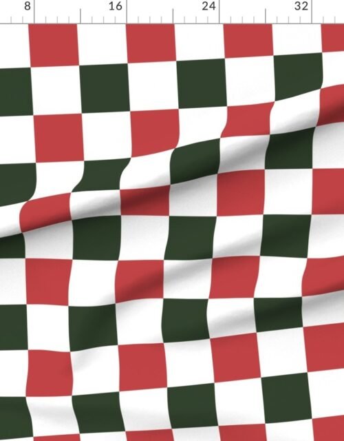 Fabric in 4 inch Vintage Cranberry and Green Christmas Checkered Pattern Fabric