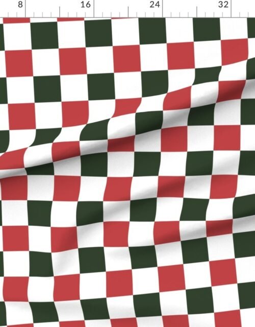 Fabric in 3 inch Vintage Cranberry and Green Christmas Checkered Pattern Fabric