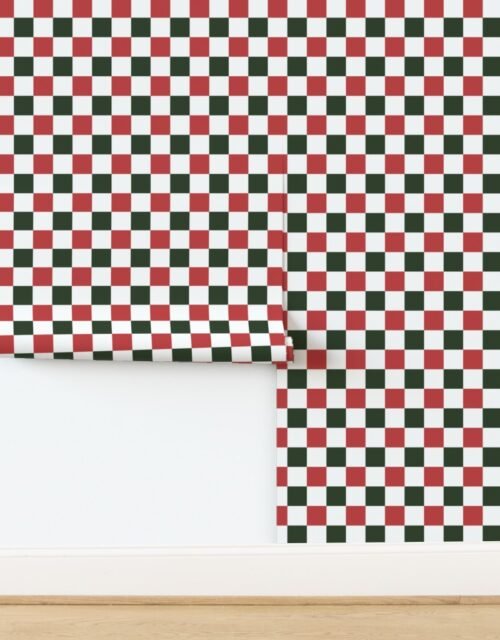 2 inch Vintage Cranberry and Green Christmas Checkered Pattern Wallpaper
