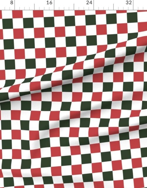 Fabric in 2 inch Vintage Cranberry and Green Christmas Checkered Pattern Fabric