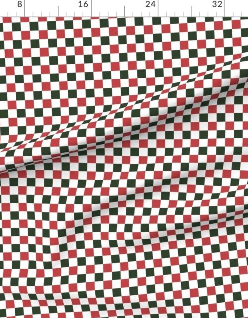 Fabric in 1 inch Vintage Cranberry and Green Christmas Checkered Pattern Fabric