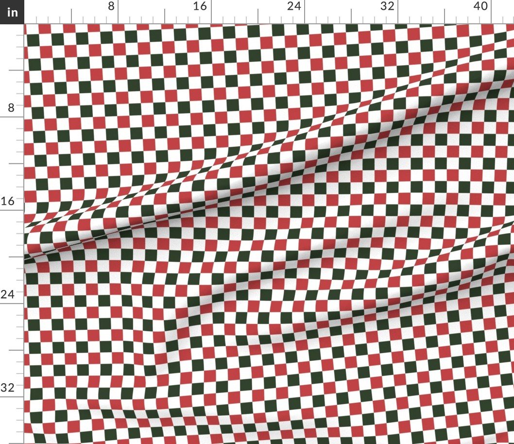 Fabric in 1 inch Vintage Cranberry and Green Christmas Checkered Pattern Fabric Fabric in 1 inch Vintage Cranberry and Green Christmas Checkered Pattern Fabric