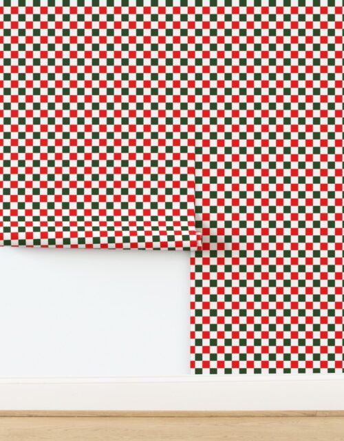 1 inch Bold Red and Green Christmas Checkered Pattern Wallpaper