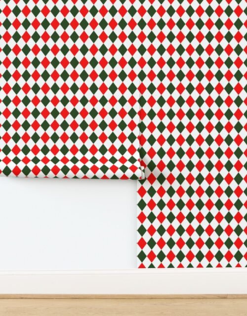 2 inch Bold Red and Green Christmas Harlequin Checkered Pattern Wallpaper
