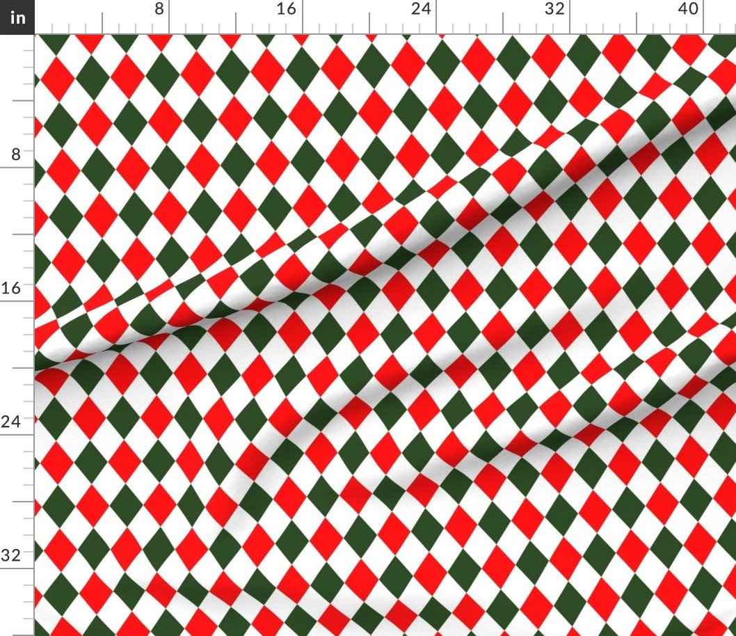 Fabric in 2 inch Bold Red and Green Christmas Harlequin Checkered Pattern Fabric Fabric in 2 inch Bold Red and Green Christmas Harlequin Checkered Pattern Fabric