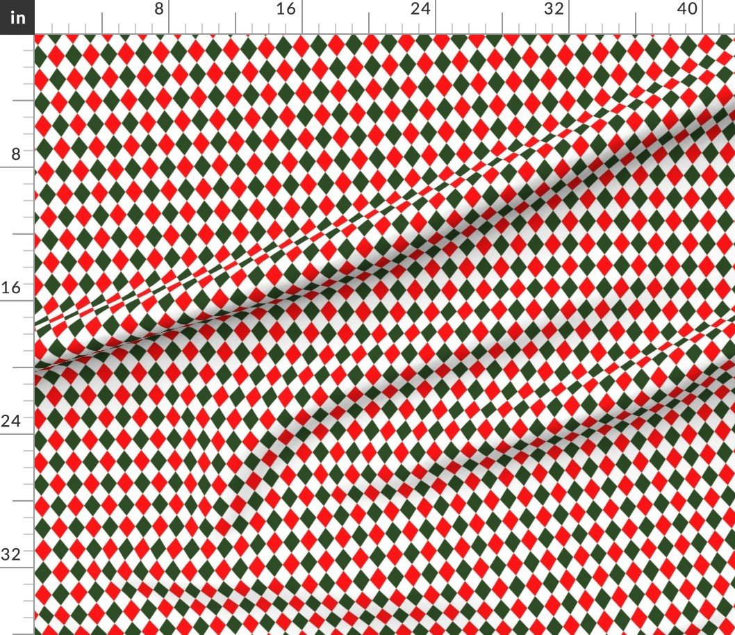 Fabric in 1 inch Bold Red and Green Christmas Harlequin Checkered Pattern Fabric Fabric in 1 inch Bold Red and Green Christmas Harlequin Checkered Pattern Fabric