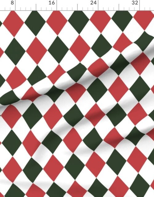 Fabric in 4 inch Vintage Cranberry and Green Christmas Harlequin Checkered Pattern Fabric