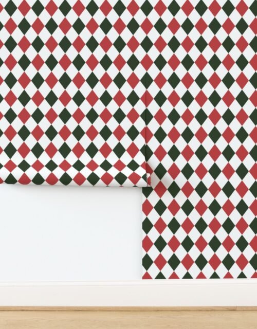 3 inch Vintage Cranberry and Green Christmas Harlequin Checkered Pattern Wallpaper