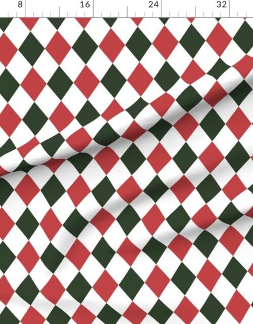 Fabric in 3 inch Vintage Cranberry and Green Christmas Harlequin Checkered Pattern Fabric