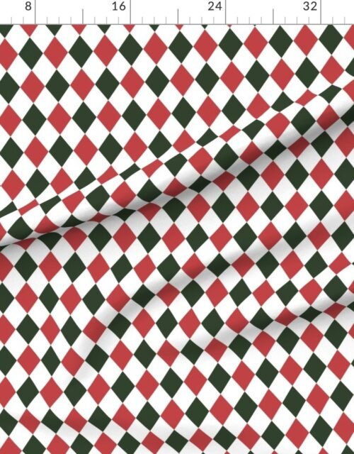 Fabric in 2 inch Vintage Cranberry and Green Christmas Harlequin Checkered Pattern Fabric