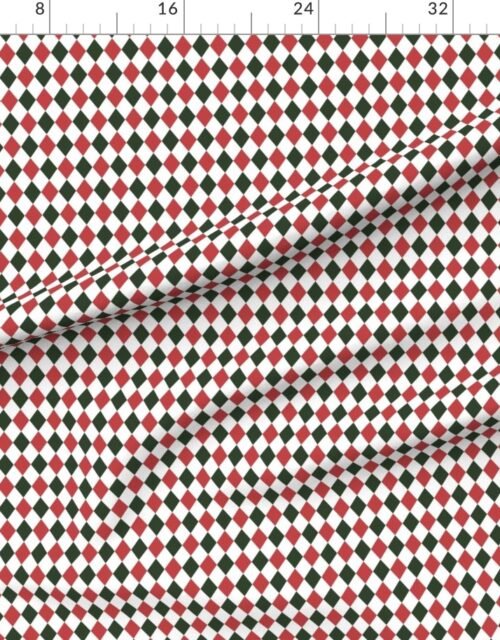 Fabric in 1 inch Vintage Cranberry and Green Christmas Harlequin Checkered Pattern Fabric