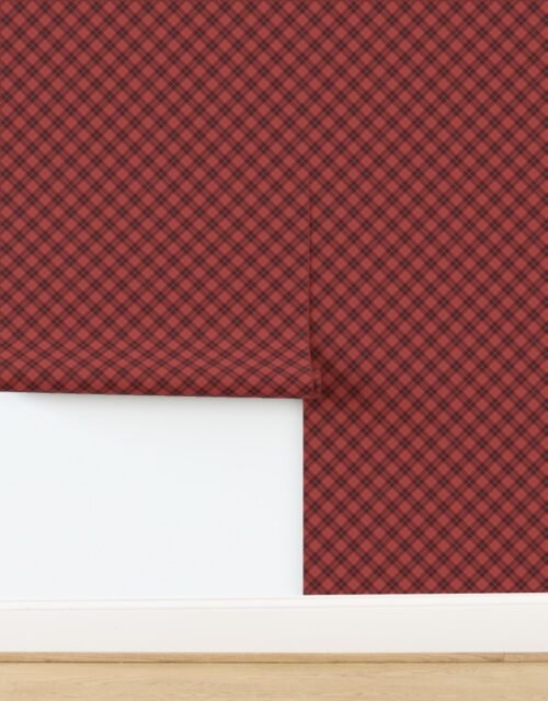 Faded Vintage Cranberry Red Green and White Seasonal Christmas Tartan Check Wallpaper