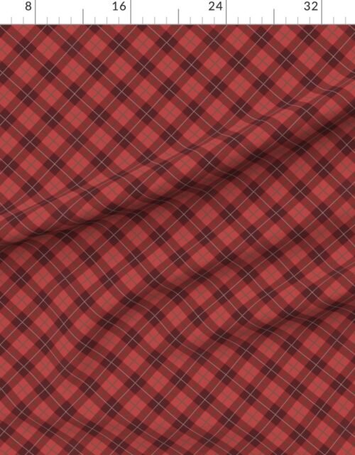 Fabric in Faded Vintage Cranberry Red Green and White Seasonal Christmas Tartan Check Fabric
