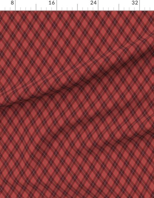 Fabric in Faded Vintage Cranberry Red Green and White Argyle Christmas Plaid Fabric
