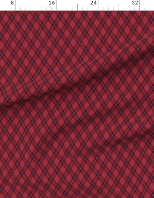 Fabric in Cranberry Red Green and White Argyle Christmas Plaid Fabric