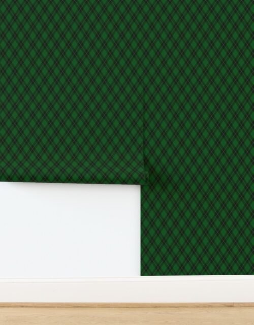 Hunter Green and Navy Blue Argyle Christmas Plaid with White Accents Wallpaper