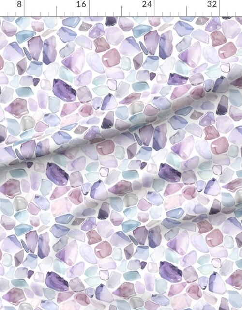 Fabric in Lavender and Blue Shards of Tumbled and Scattered Watercolor Seaglass Fabric