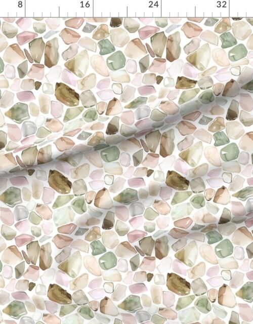 Fabric in Beige and Green Shards of Tumbled and Scattered Watercolor Seaglass Fabric