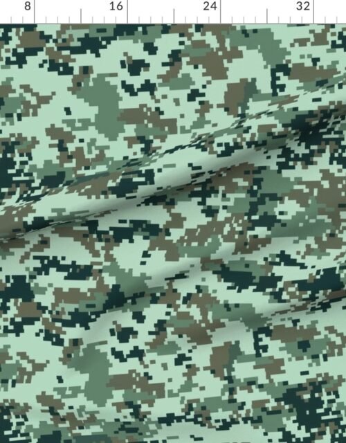 Fabric in Digital Camouflage Pixellated Swatches of Forest Green Sage Green Olive Fabric