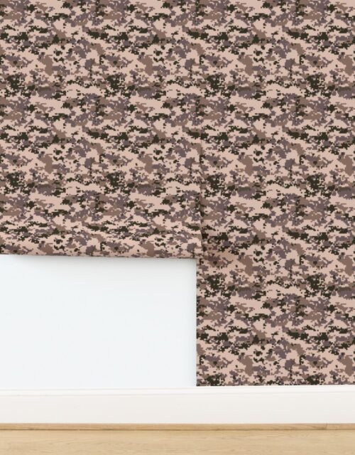 Digital Camouflage Pixellated Swatches of Desert Sand Taupe and Brown Wallpaper