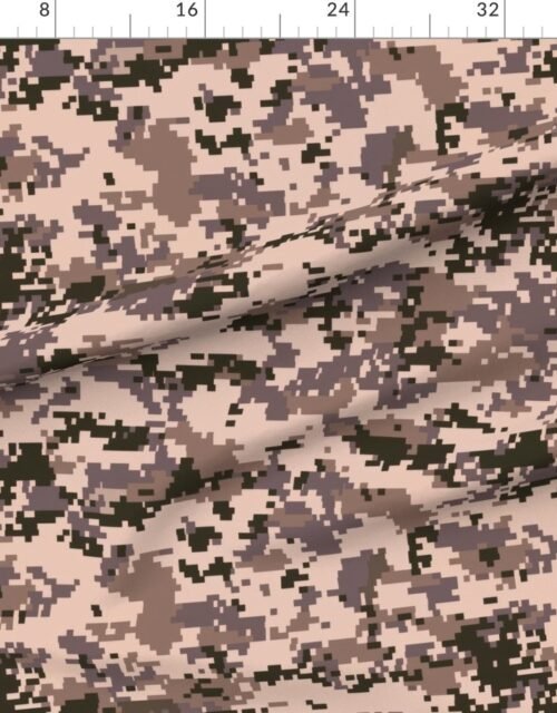 Fabric in Digital Camouflage Pixellated Swatches of Desert Sand Taupe and Brown Fabric