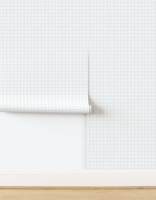 1 inch sage green square grid line pattern on white Wallpaper