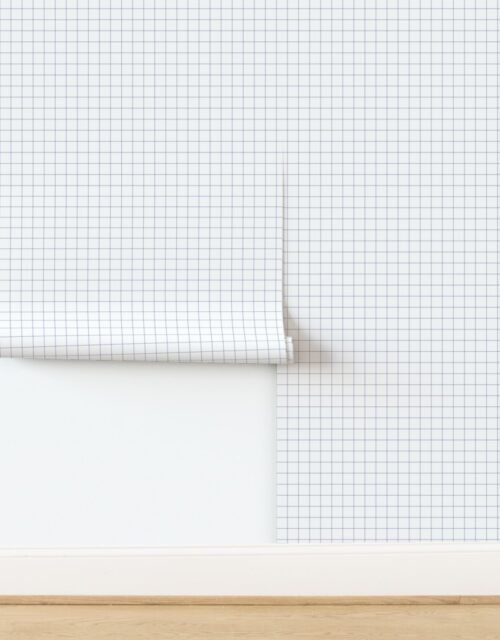 1 Inch Grid Line Pattern with Navy Blue Lines on White Wallpaper