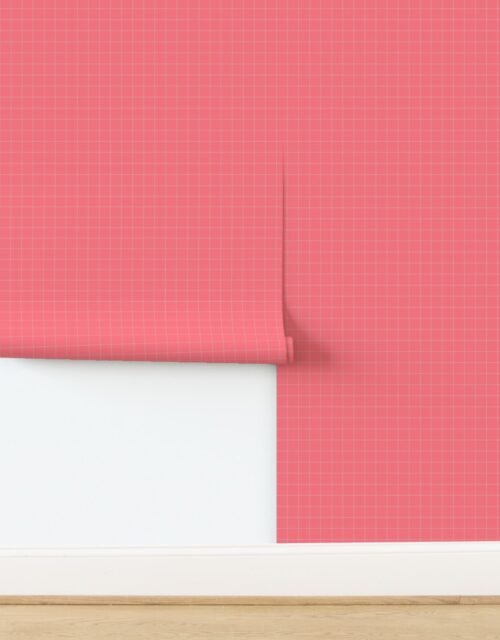 1 Inch Grid Line Pattern with White Lines on Blush Pink Wallpaper
