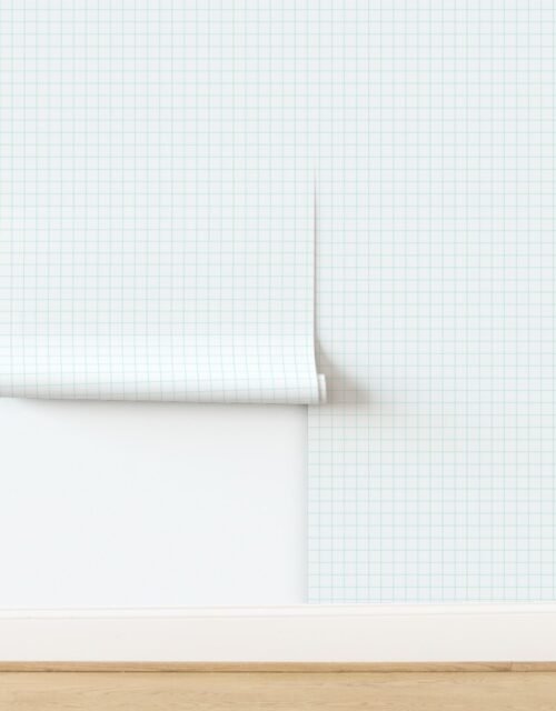 1 Inch Grid Line Pattern with Turquoise Lines on White Wallpaper