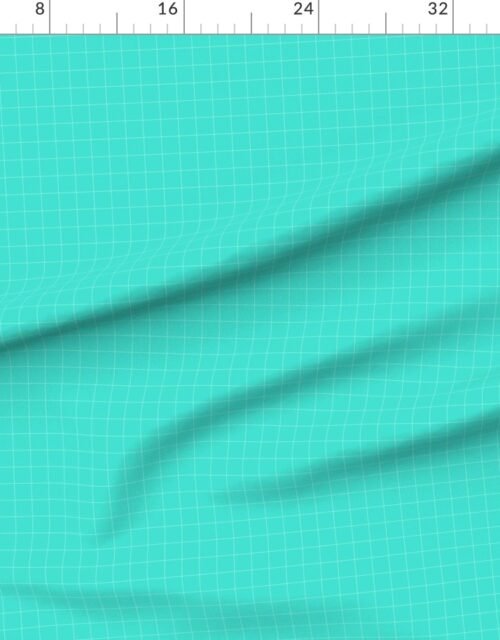 Fabric in 1 Inch Grid Line Pattern with White Lines on Turquoise Fabric