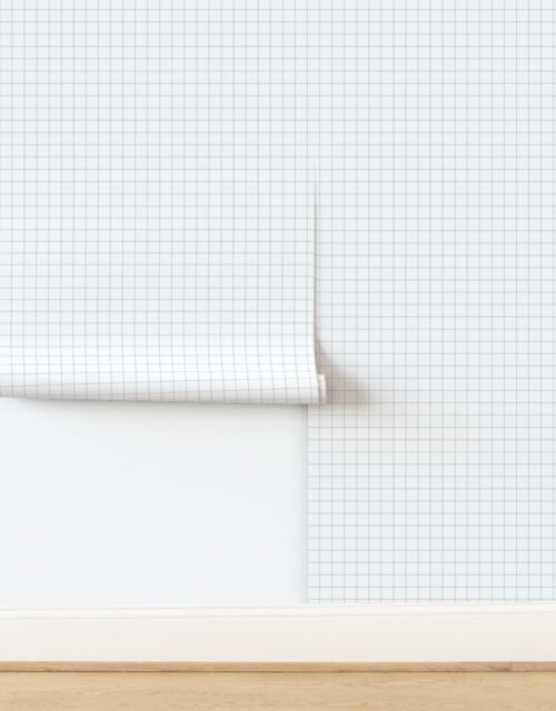 1 Inch Grid Line Pattern with Mid Grey Lines on White Wallpaper