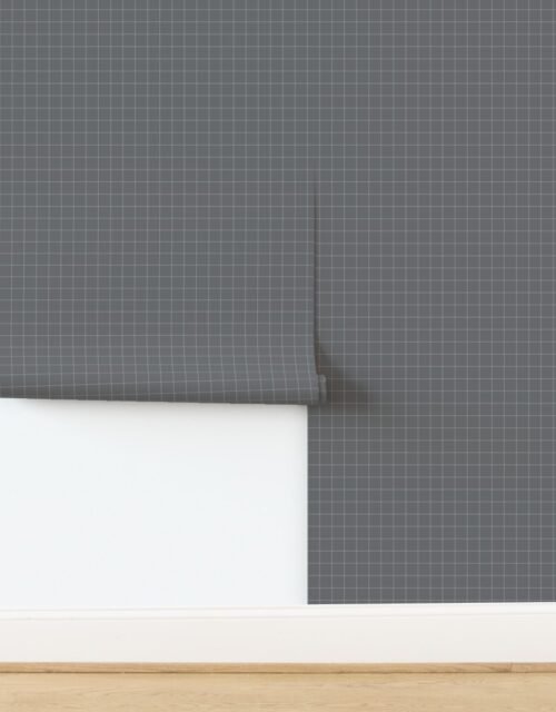 1 Inch Grid Line Pattern with White Lines on Mid Grey Wallpaper
