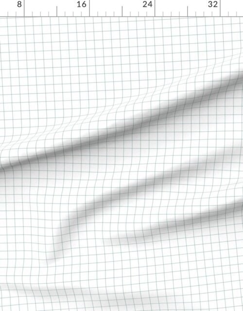 Fabric in 1 Inch Grid Line Pattern with Dark Teal Lines on White Fabric