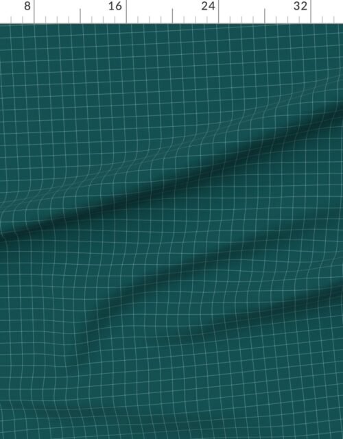 Fabric in 1 Inch Grid Line Pattern with White Lines on Dark Teal Fabric