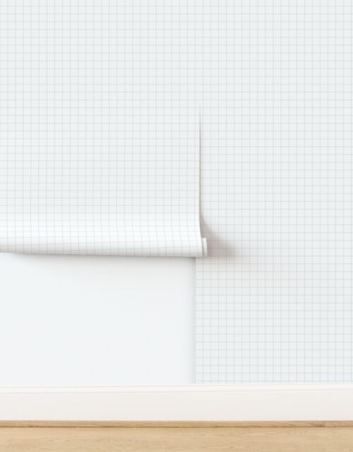 1 Inch Grid Line Pattern with Dusty Blue Lines on White Wallpaper
